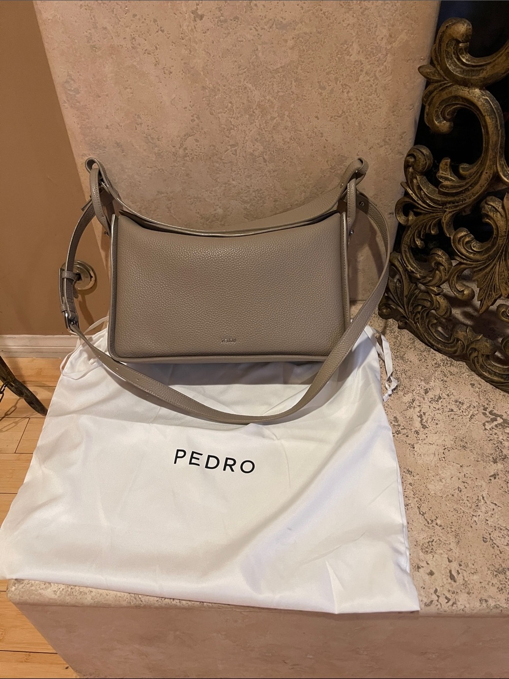 Pedro Taupe Shoulder Bag – Sleek Pebbled Leather Crossbody